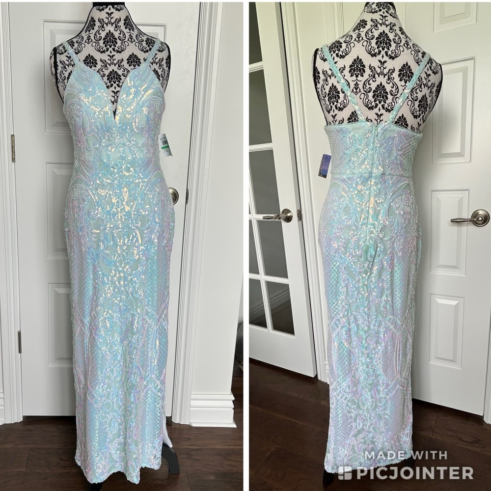 NEW Nightway sz 8P iridescent sequin gown in mint green